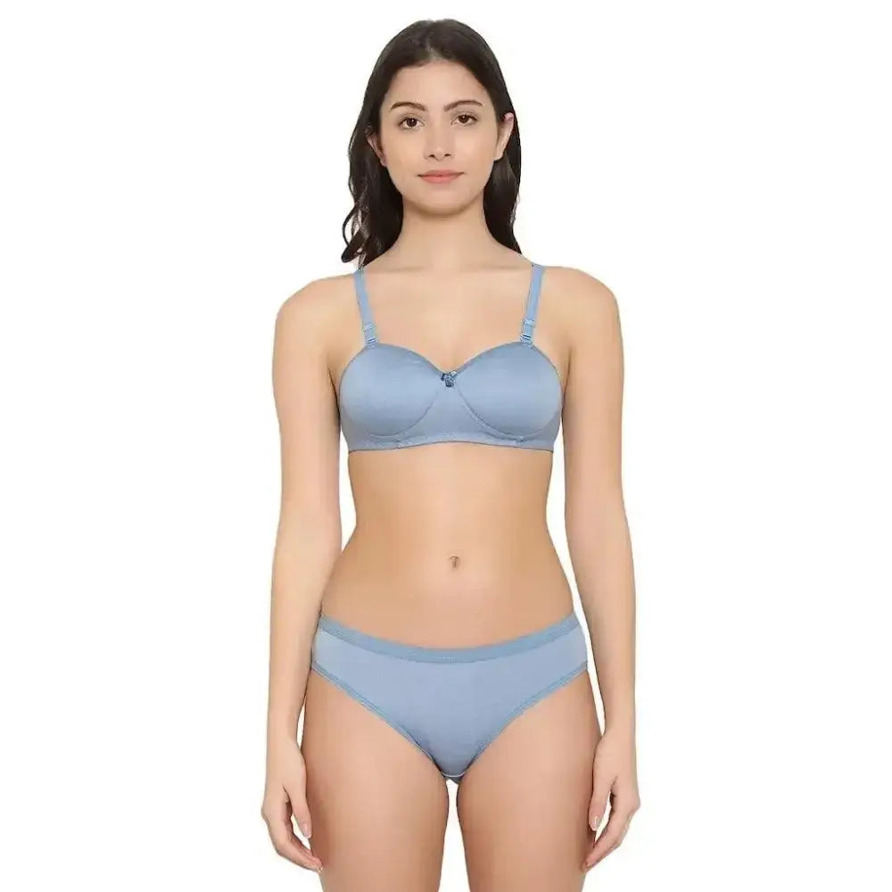 Cotton Non Wired Half Padded Bra & Panty Set | Lingerie Set |-skinny&high