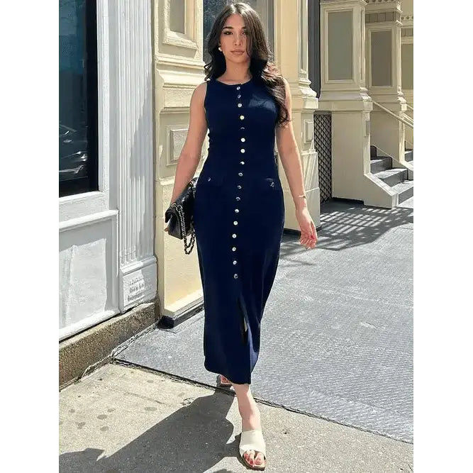 Other - Knit Ribbed Cardigan Maxi Dress Female High Waist Slim Pocket