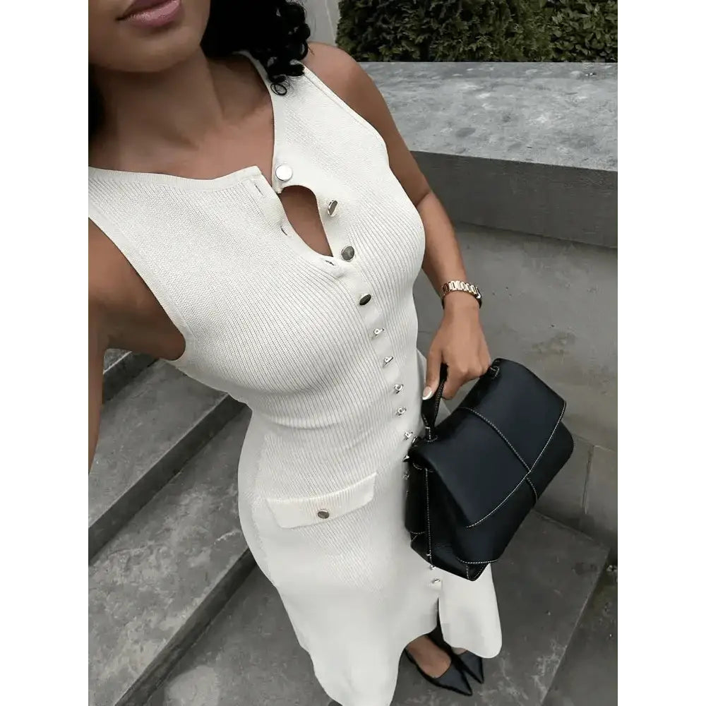 Other - Knit Ribbed Cardigan Maxi Dress Female High Waist Slim Pocket