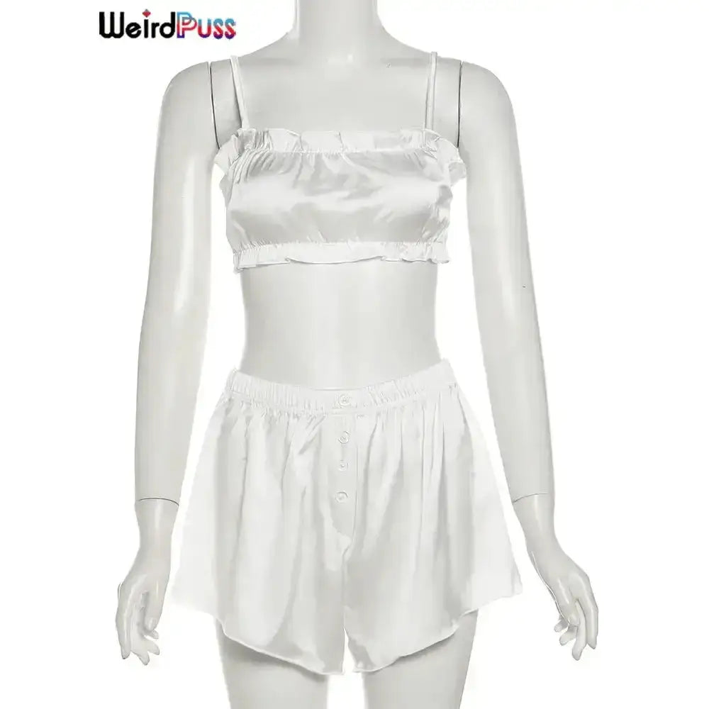 Other - Weird Puss Silky Elegant Women 2 Piece Set Casual Sleeveless Ruffles